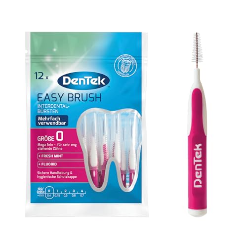 DenTek Easy Brush - 12 spazzole interdentali, ISO/misura 0, extra fine, per spazi interdentali molto stretti, con sapore di menta e tappo di protezione igienico