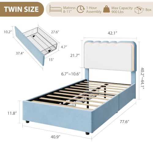 Image of Garvee Irregular Wave LED 2-Drawer Soft Upholstered Bed, Soft Padding
