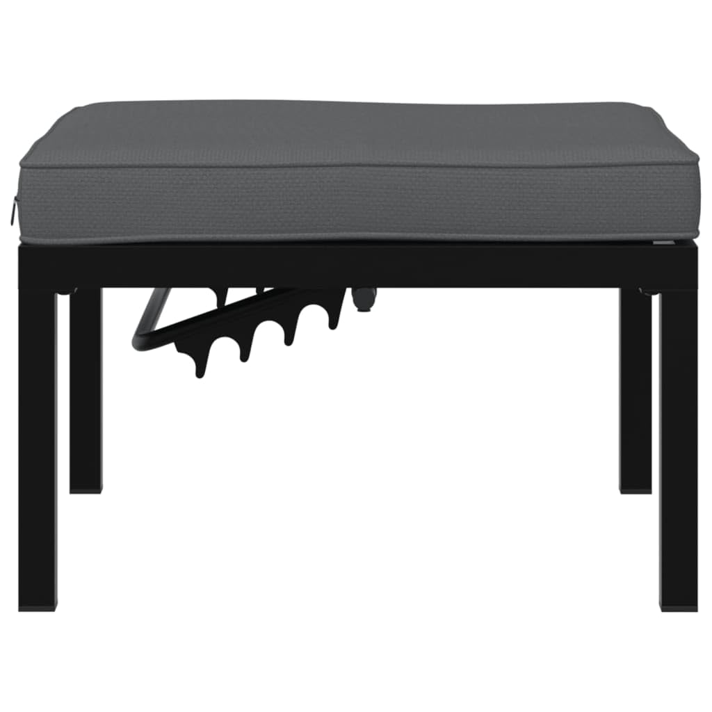 Taboret ogrodowy z poduszką, czarne, malowane proszkowo aluminium, 65 x 65 x 35 cm, regulacja wysokości, 3-stopniowa, obciążenie do 110 kg, na balkon, taras, do siedzenia na zewnątrz