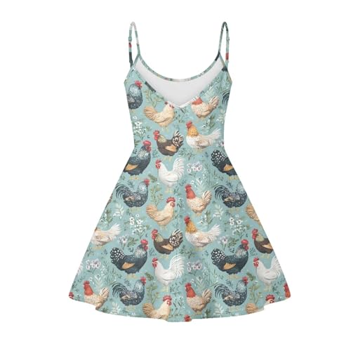 Image of Women's Spaghetti Strap Dress Summer Casual Swing Sundress Girls Beachwear Swing Mini Dress