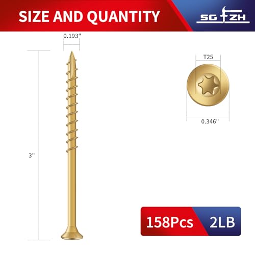 Image of #9 x 3 Inch Deck Screws (158Pcs) 2lb. Exterior Wood Screws. Carbon Steel, Tan, Flat Head, Rust Resistant epoxy Coated, with T25 Star Bit