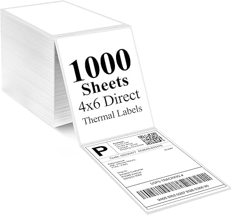4" x 6" Direct Thermal Fanfold Labels – 1000 Labels per Stack – Compatible with Zebra, Rollo, Dymo & More– 4x6 Shipping & Barcode Labels for Thermal Printers