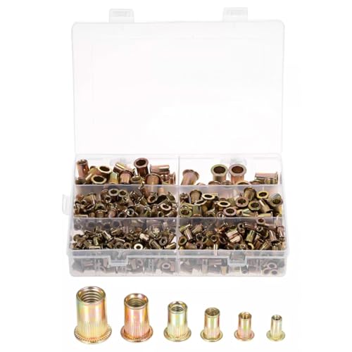 Garneck 500 Pcs Carbon Steel Threaded Insert Nuts Assortment Kit Rivet Nut for Mechanical Equipment Furniture Assembly Includes