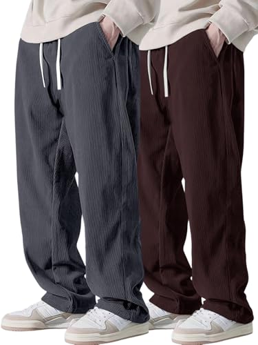 Image of Pinkmint Men's Poly-Lycra Loose Fit Trousers, Korean-Style Casual Pants with Side Pockets, Comfortable Travel (Available in Plus Sizes)