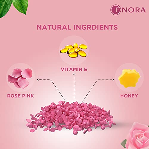 Image of ENORA Brazilian Stripless Wax Beans for Women (800g) | With Wooden Spatula | Natural | For Face, Chin, Hairline, Bikini Area & Full Body Hair Removal (800 Gram, Rose Pink)