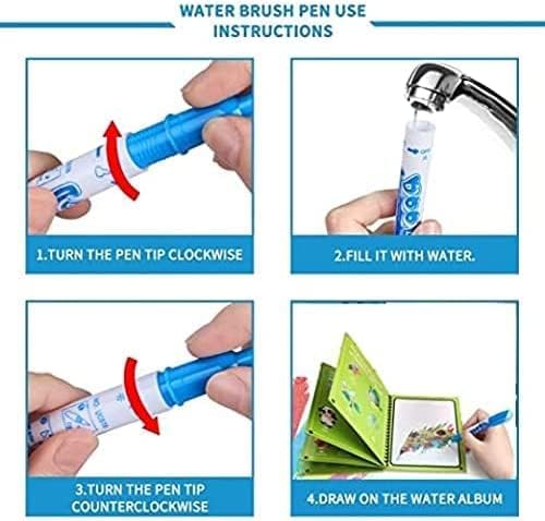 Image of Reusable Magic Water Quick Dry Coloring Books for Kids Colouring Doodle Pen Water Painting Book for Children Education Drawing Pad Kids Learning /Fun Books (Random Designs) - No Colors Required (4)