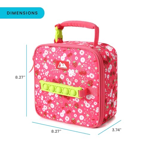 Image of Arctic Zone Kids Lunch Box Combo with Fidget Handle, Very Berry Cherry | Kids lunch box with reusable gel ice pack and sandwich container, fidget handle, 2 compartment cooler for school or travel