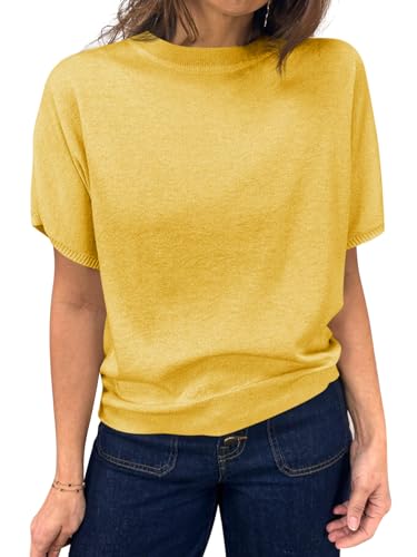 Image of Saodimallsu Women's Short Sleeve Crew Neck Knit Pullover Sweater | Casual Basic, Crew Neck, Loose Knit Pullover, Summer Lightweight