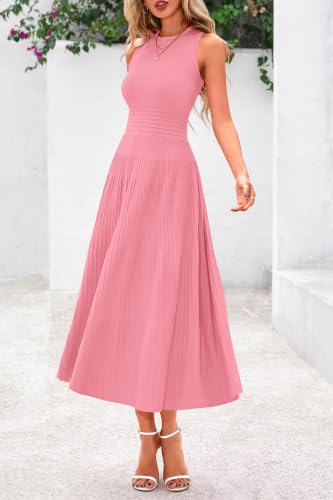 Image of PRETTYGARDEN Spring Casual Dresses for Women 2026 Summer Business Work Midi Sleeveless A Line Pleated Cocktail Dress
