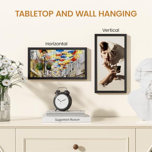 Image of 7x14 Picture Frame,Solid Oak Wood 7 inchx14 inch Photo Frame, Black Color Tempered Real Glass 7 by 14 Wooden Frames with No Mat,14x7 Picture Frames for Wall or Tabletop Display