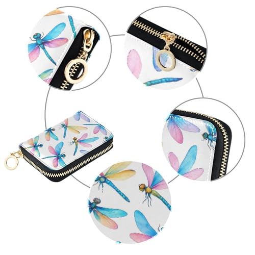 Watercolor Dragonflies Wings Women Wallet Leather RFID Blocking Credit Card Holders Small Coin Change Purse with Zipper4