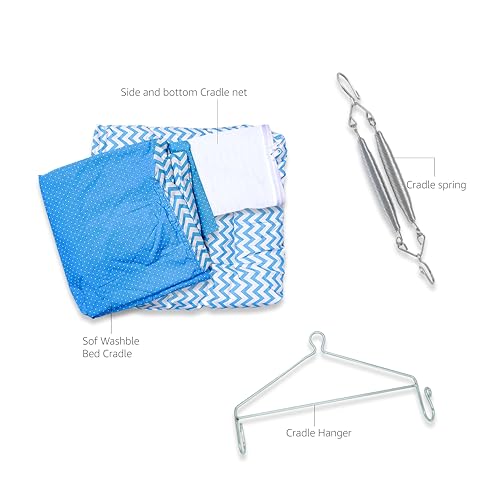Image of beetot New Born Baby Swing Cradle (jhula) | Cradle Cloth with Removable Mattress Bed, Mosquito net, Spring and Triangle Hanger | Weight Capacity up to 20kg | Age from 0-12 Months (Sky Blue)