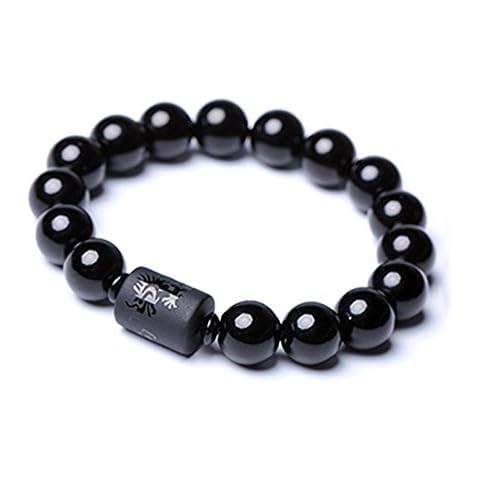 SX Commerce Natural Obsidian Stone Bead Bracelet Couple Men 10mm and Women 8mm Dragon and Phoenix Totem Jewelry, Stone, obsidian Cover