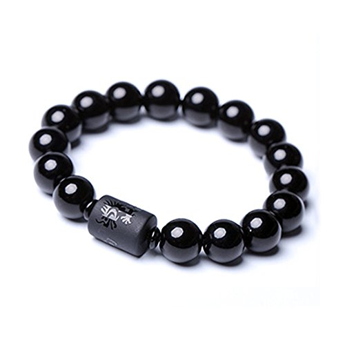 KIOMOY Crystal Obsidian Bracelet Engrave with Dragon or Phoenix totem Cylinder Bead Men or Women Natural Stone Chain Famous Fashion 12MM 10MM