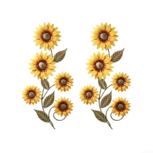 Decoración de pared de girasol de metal, 2 piezas para porche, patio, valla, dormitorio, patio y decoración de entrada, diseñada para uso en exteriores e interiores de larga duración