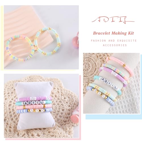 ADIIL 7200pcs Clay Beads Bracelet Making Kit, 10 Colors 6mm Polymer Heishi Beads for Jewelry Making, Friendship Bracelet Kit with Letter Beads Christmas Birthday Gift for Adults Pastel - Thumbnail 6