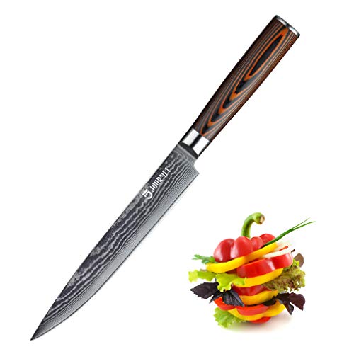 Jourmet 8" Damascus - Slicing Knife, Sharp Slicer Knife for Slicing and Carving with Japanese VG10 Super Steel Core, Professional 67-layer Handmade PAKKA Wood Handle