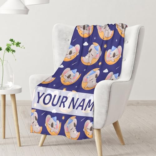 Personalized Koala Blanket Gifts with Name - 40"x50" Cute Throw for Women, Girls - Purple Soft Fuzzy Blankets for Couch & Sofa