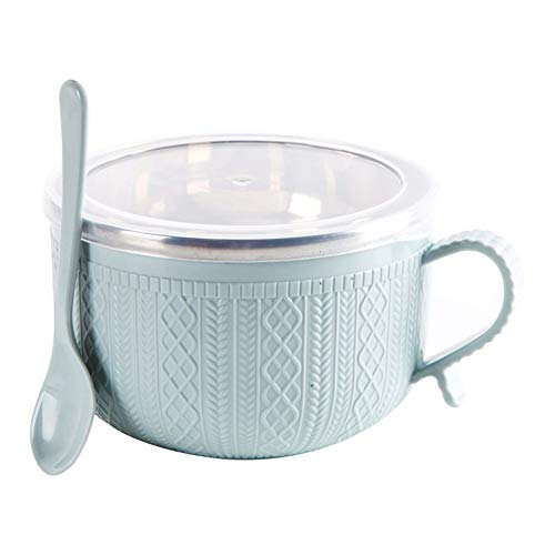 PINYUE Edelstahlschale mit Deckel Löffel Instant Nudelschale für Nudeln Reis Haushaltsgeräte Cover