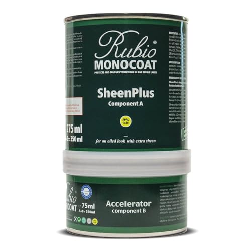Rubio Monocoat SheenPlus 560 ft | 0% VOC Satin Look Sheen Enhancer & Wood Finish for Interior Surfaces Furniture Floors Countertops & Tables Finished with Oil Plus 2C | 350 ml
