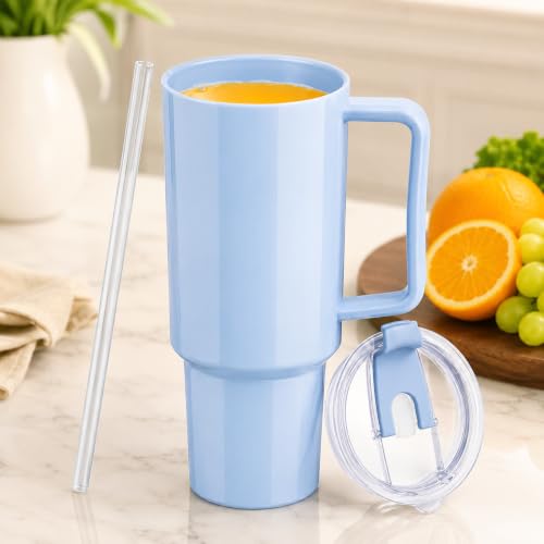 Image of Clazkit 1800ML Tumbler with Handle & Straw, Plastic Travel Cup, Leakproof Reusable Mug for Cold Beverages, Office, Gym & Car -BLUE