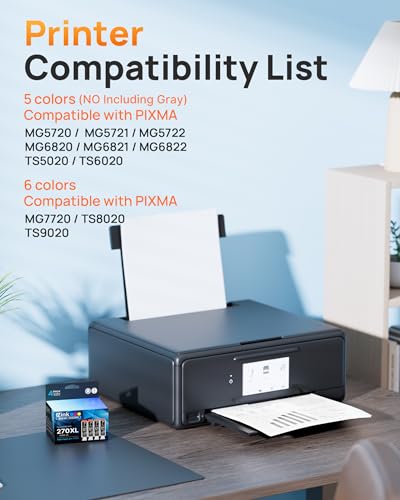 Image of 270XL 270 XL PGBK Ink Cartridges Compatible for Canon 270XL PGI-270XL PGI-270 270 XL Black Ink to use with Pixma TS9020 TS6020 TS5020 MG7720 MG6820 MG5720 MG5721 MG5722 MG6821 MG6822 TS8020,4 Pack