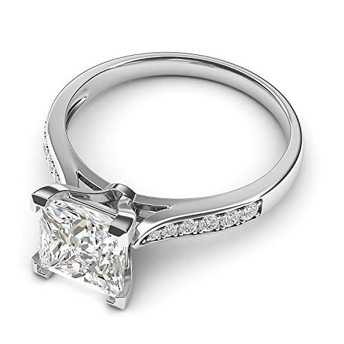 10k White Gold Solitaire 1.5ct Simulated Princess Cut Diamond or Moissanite Engagement Ring Side Stones Promise Bridal Ring3