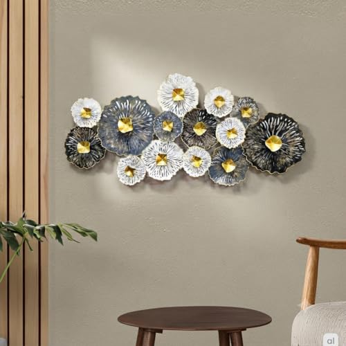 Image of SMILES GIFT Luxury Imported Wall Hanging | Large Abstract Black & White Flower Sculpture - Modern Decor for Home Decor for Living Room & Office (J)