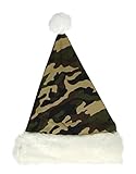 Army Camouflage Print Christmas Santa Hat with White Trim - Adult Size 17 Inch Pkg/1