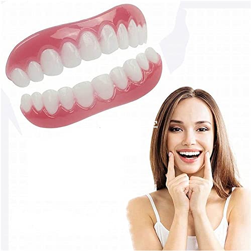 GGOO Fausses Dents,Dents Cosmétiques,Facettes Dentaires pour Mâchoire Supérieure Et Inférieure,Abat-Jour Blanc Éclatant ! Réparez Votre Sourire À La Maison en Quelques Minutes !,2pcs Cover