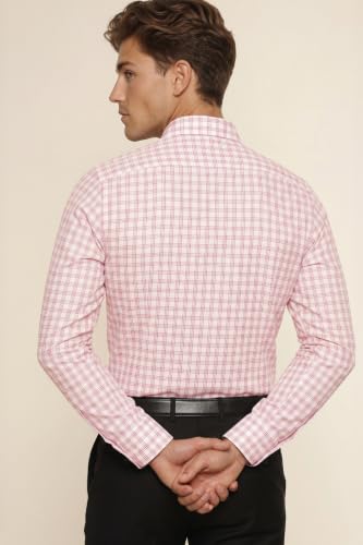 Image of Peter England Men's Classic Checkered Formal Slim Fit Full Sleeve Shirt | Wonder Fabric | Cotton-Rich