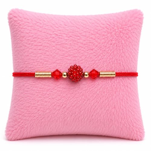 Image of JNS Rakhi with Crystal Beads and Gold Accents, Red
