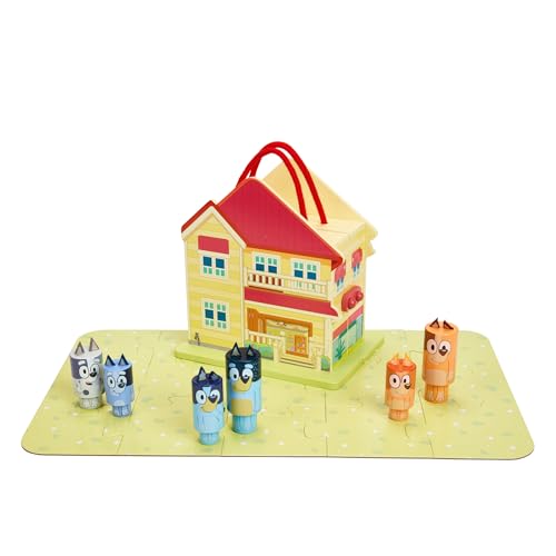 BLUEY, Wooden Carry Along House, Indoor & Outdoor Play, 22 Pieces Including 6 Characters & 15 Piece Puzzle Mat - Image 4