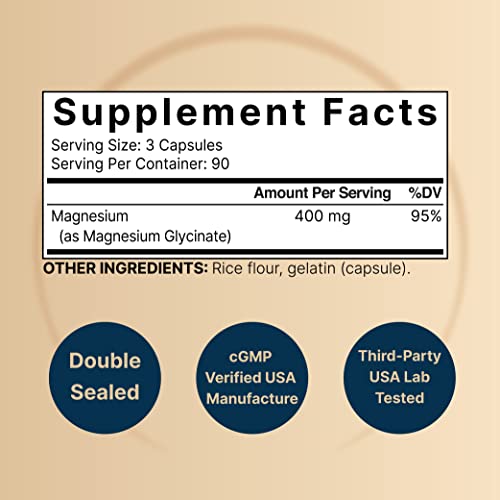 Naturebell Magnesium Glycinate 400Mg (Elemental), 270 Capsules – 100% Chelated For Max Absorption | Non-Gmo & No Gluten, Bioavailable Mineral Supplement For Muscle, Joint, Enzyme, & Heart Health #TOP1