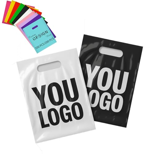 Bolsas de plástico Personalizadas con Logotipo, Regalo Personalizado para pequeñas Empresas, Bolsas de LDPE Brillante con asa para Boutique, Tienda de Ropa, ferias comerciales (250)