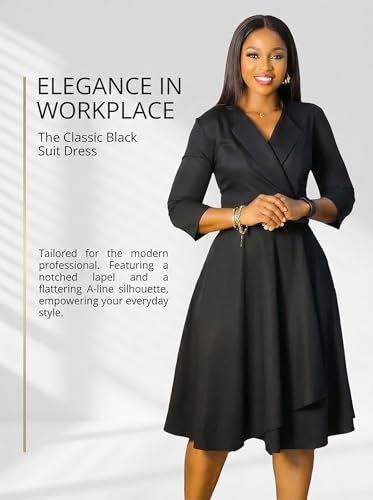 Image of Elainone Women 3 /4 Sleeve Casual Swing Flared A Line Dress Wedding Guest Semi Formal Office Work Dresses with Belt
