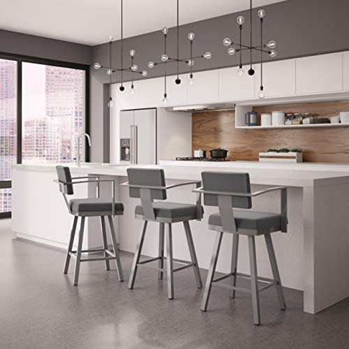 Image of Amisco Akers 26 in. Swivel Counter Stool - Grey Polyester /Glossy Grey Metal