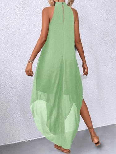 Image of Verdusa Women's Wedding Guest Dress Halter Flowy Chiffon Long Dresses | Cocktail Dress, Asymmetrical Dress for Women, Sleeveless, Prom Dress, Cruise Outfits, Boho