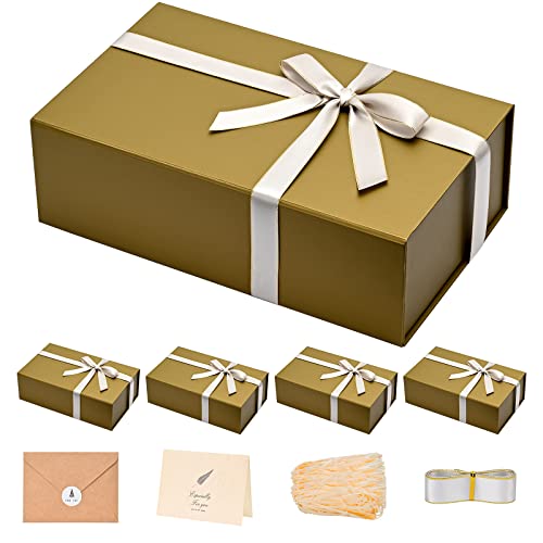 Image of LIFELUM Magnetic Gift Boxes 5 Pack 13.85 x 8.35 x 4.45 inch Rectangle Collapsible Boxes with Lids and Ribbon,Card,Shredded Paper Filler Gift Boxes for Presents,Christmas,Birthdays