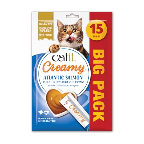 Catit Creamy Salmon & Prawn Lickable Cat Treats for Cats & Kittens 15x10g