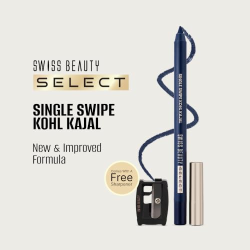 Image of Swiss Beauty Select Single Swipe Kohl Kajal | New & Improved Formula | Comes With A Sharpener | Waterproof & Transfer-Proof | 12H Stay| 02 Topaz Blue