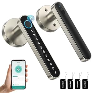 TMEZON Smart Door Lock Fingerprint, Keyless Entry Door Lock with Handle, APP/IC Cards/Codes/Keys/Fingerprints Biometric Electronic Keyless Entry Lock for Bedroom Home Hotel Office