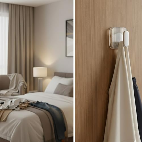 Image of SIGNAMIO 8pcs Self Adhesive Wall Hooks for Hanging Heavy Duty, Damage Free Adhesive Wall Hook for Kitchen Bathroom Bedroom, Made in India Premium Storage Solution Silver