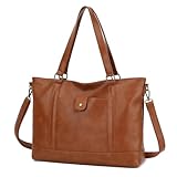 Aileese Laptop Tote Bag for Women 15 Inch Waterproof Leather Computer Briefcase Retro Large Capacity Handbag Work Shoulder Bag Crossbody Purse Brown