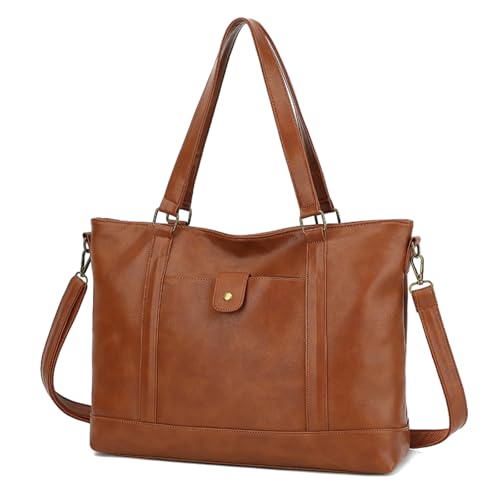 Aileese Sac fourre-tout pour ordinateur portable pour femme de 38,1 cm en cuir imperméable, sac à main rétro, grande capacité, sac à main de travail, sac à bandoulière, Style 1 marron, 15 Inch