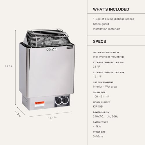 Image of Harvia KIP Wall Mount Electric Sauna, 220V-240V, 4.5kW, Dial Controls