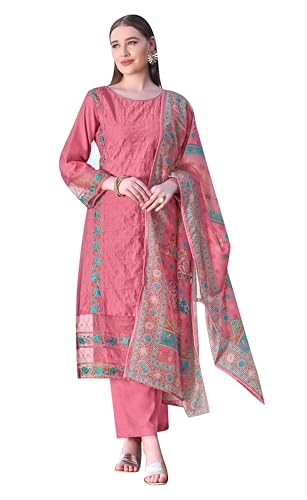 Salwar Kameez brodé en viscose soie avec Palazzo et dupatta pour femme