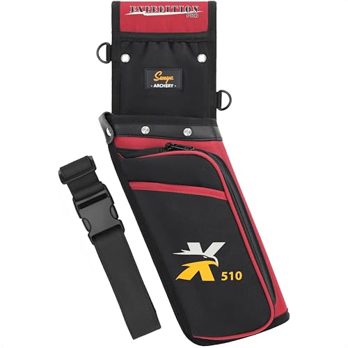 SUNYA X510 Field & Competition Hip Arrow Quiver | 3-Slot Noise-Free Archery Quiver with Sturdy Storage System (42x18cm) (Red, Right)