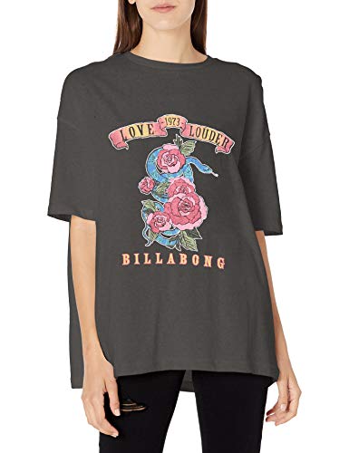 Billabong Women's Short Sleeve Boy Fit Tee, Off Black Love Louder, L