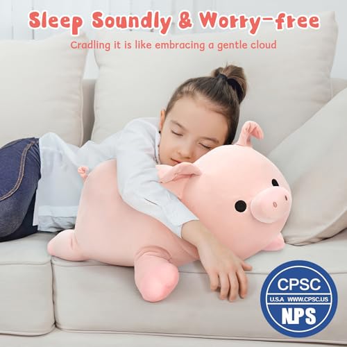 Image of MaoGoLan Pink Pig Plush Pillow- 24 inch Giant Pig Stuffed Animal Body Pillow, Soft Piglet Stuffy Plushie Hugging Pillow for Kid Girl Boy & Adult, Perfect Piggy Birthday Gift, Baby Shower Party Favor Decor